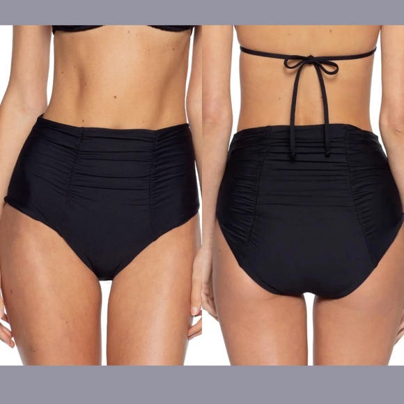 NEW Becca [‎ Large ] Color Code Ruched High Waist Bikini Bottoms Black - Picture 1 of 12